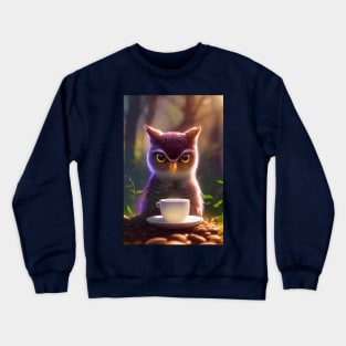 Cute owl with a mug cup of morning coffee Crewneck Sweatshirt